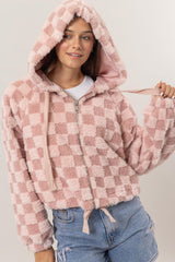 HYFVE Zip Up Sherpa Checkered Hooded Jacket