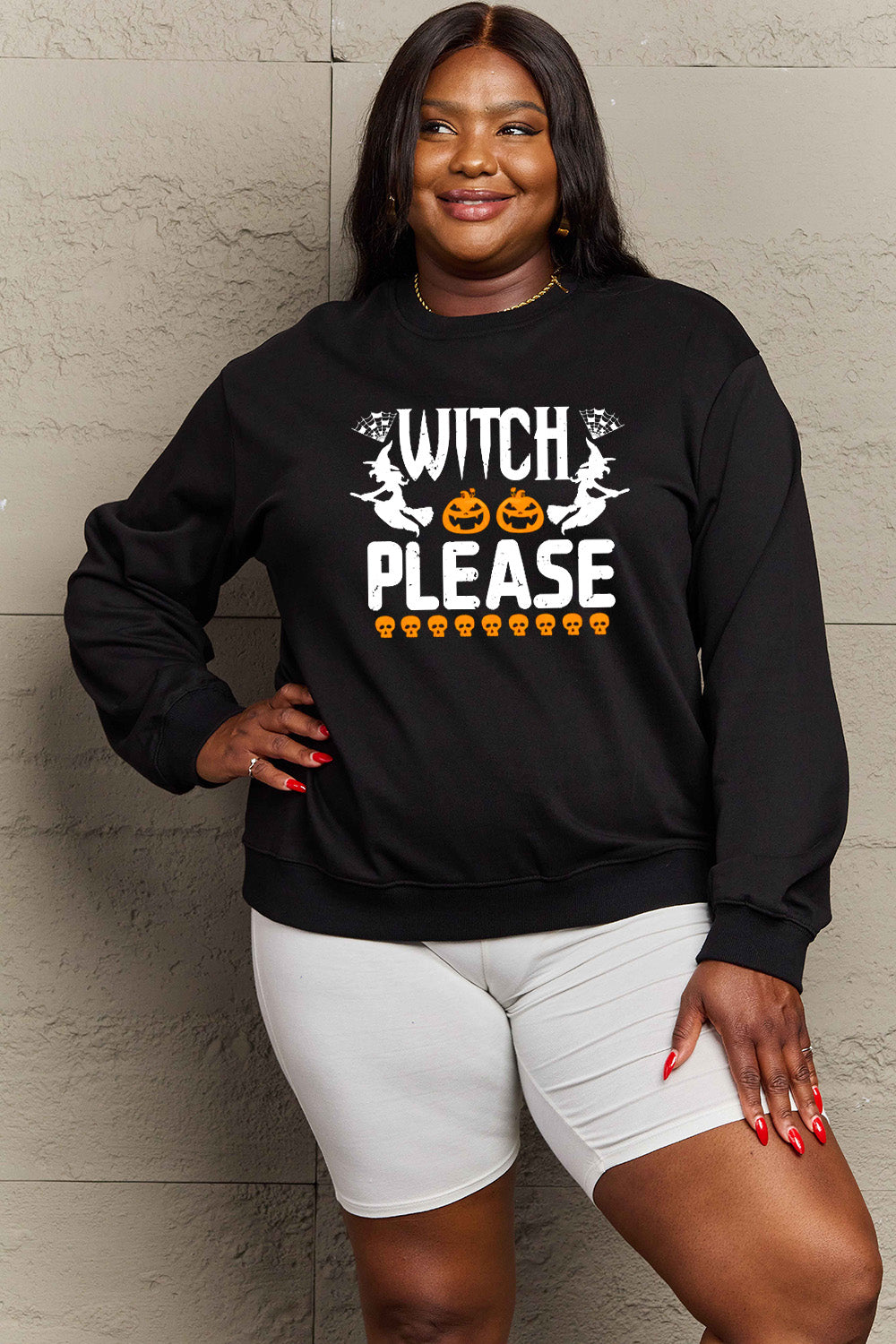 Sudadera con gráfico de tamaño completo "WITCH PLEASE" de Simply Love