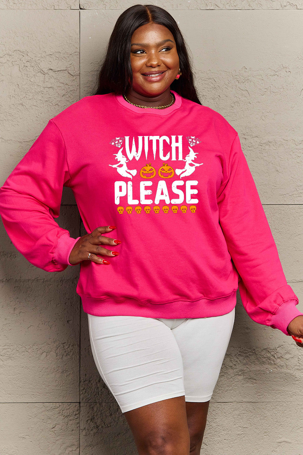 Sudadera con gráfico de tamaño completo "WITCH PLEASE" de Simply Love