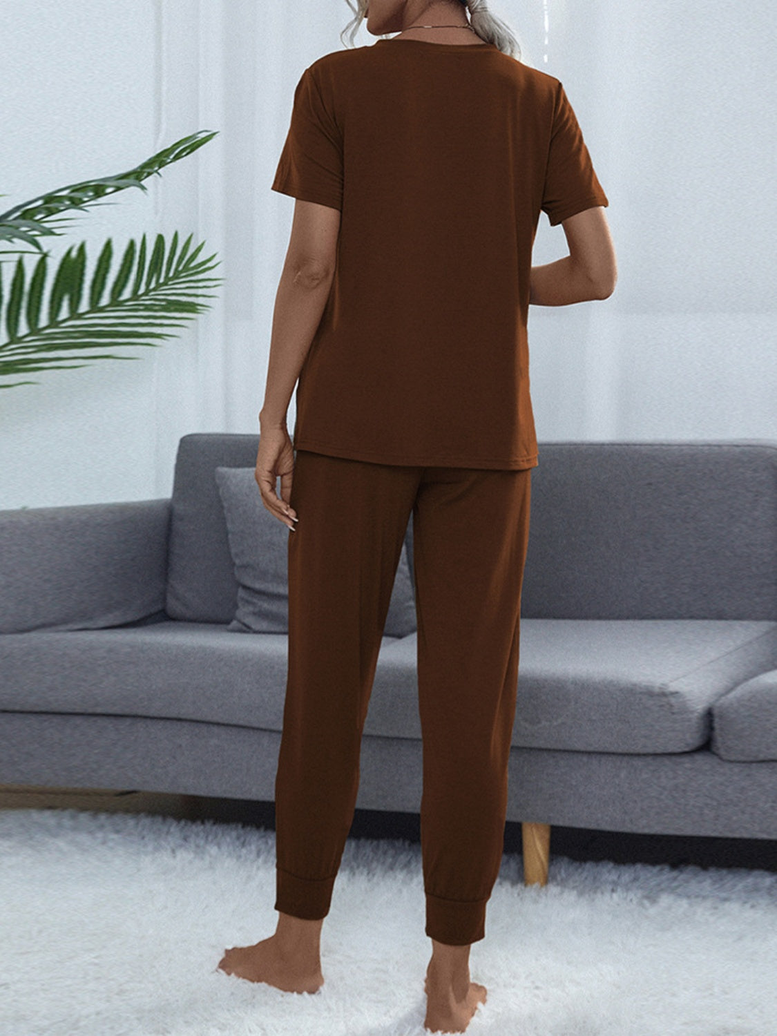 Round Neck Top and Pants Lounge Set