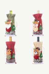 Paquete de 4 fundas navideñas con cordón para botellas de vino