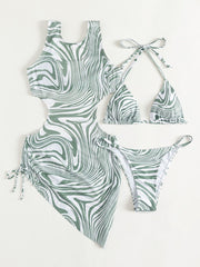 Abstract Print Tie Back Three - Piece Swim Set - Admiresty