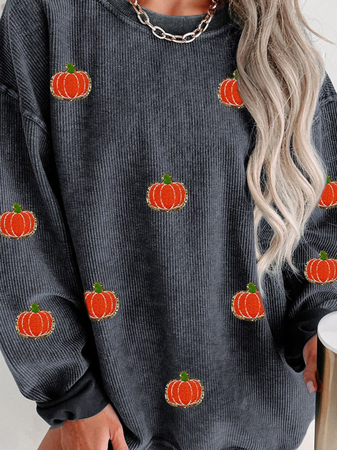 Sudadera de manga larga y cuello redondo con diseño de calabaza