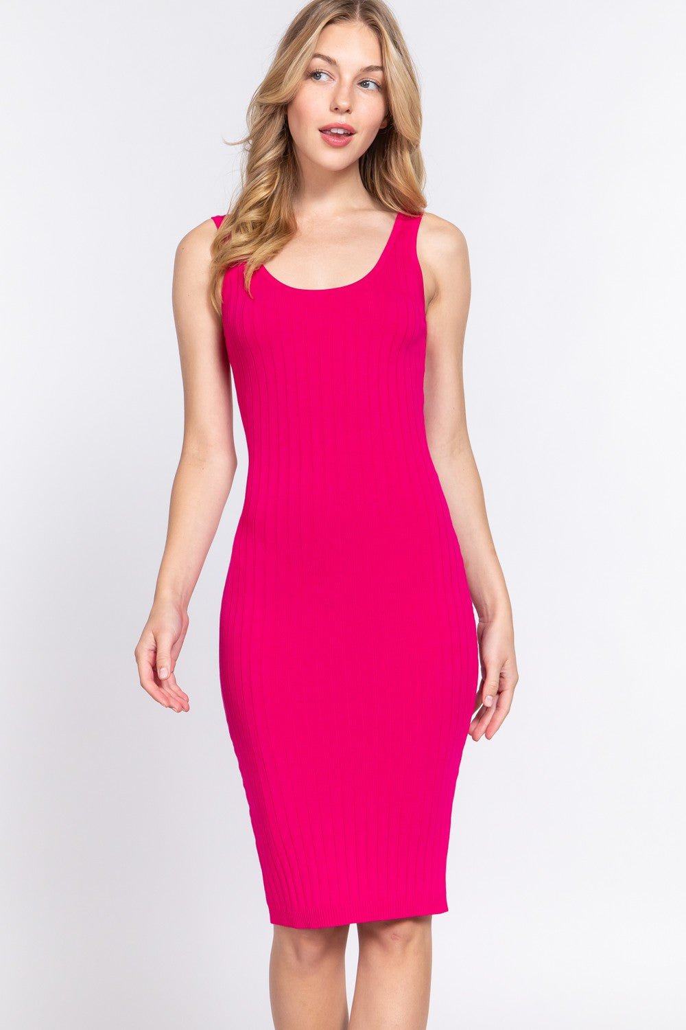 ACTIVE BASIC Ribbed Round Neck Tank Dress - Admiresty