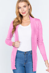 ACTIVE BASIC Ribbed Trim Open Front Cardigan - Admiresty