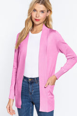 ACTIVE BASIC Ribbed Trim Open Front Cardigan - Admiresty