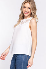 ACTIVE BASIC Round Neck Lace Patch Texture Tank - Admiresty