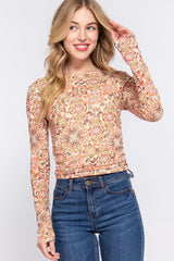 ACTIVE BASIC Ruched Printed Long Sleeve Top - Admiresty