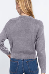 ACTIVE BASIC V - Neck Button Up Long Sleeve Knit Cardigan - Admiresty
