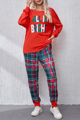 ALL IS BRIGHT Round Neck Top and Plaid Pants Lounge Set - Admiresty