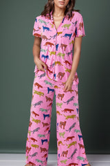 Animal Button Up Top and Pants Lounge Set - Admiresty
