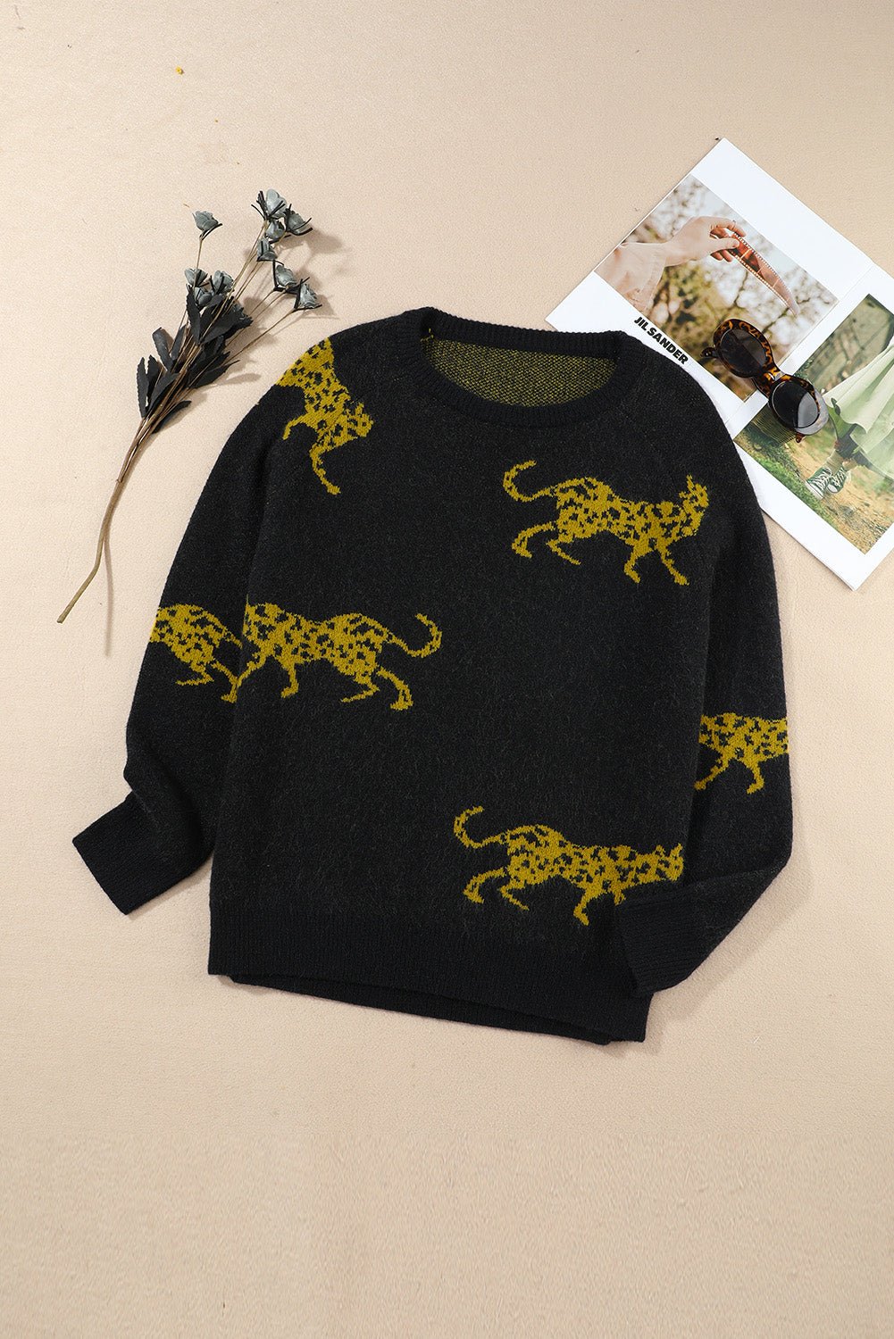 Animal Print Round Neck Sweater - Admiresty