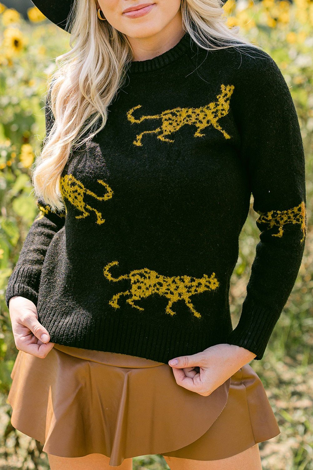Animal Print Round Neck Sweater - Admiresty