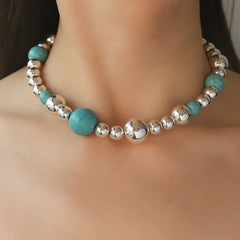 Artificial Turquoise Alloy Bead Necklace - Admiresty