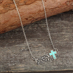 Artificial Turquoise Cross Bar Necklace - Admiresty