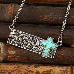 Artificial Turquoise Cross Bar Necklace - Admiresty