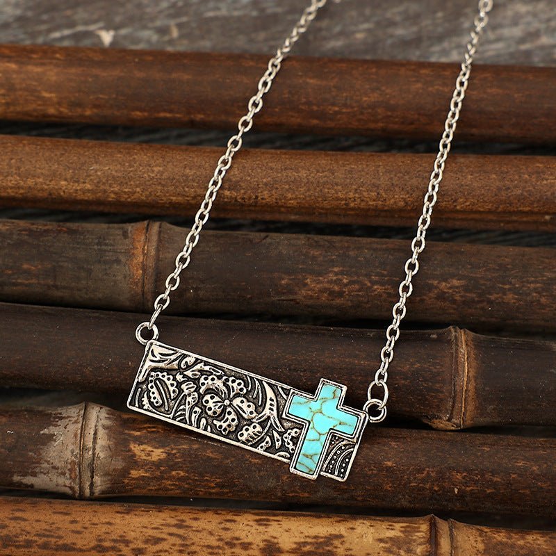 Artificial Turquoise Cross Bar Necklace - Admiresty