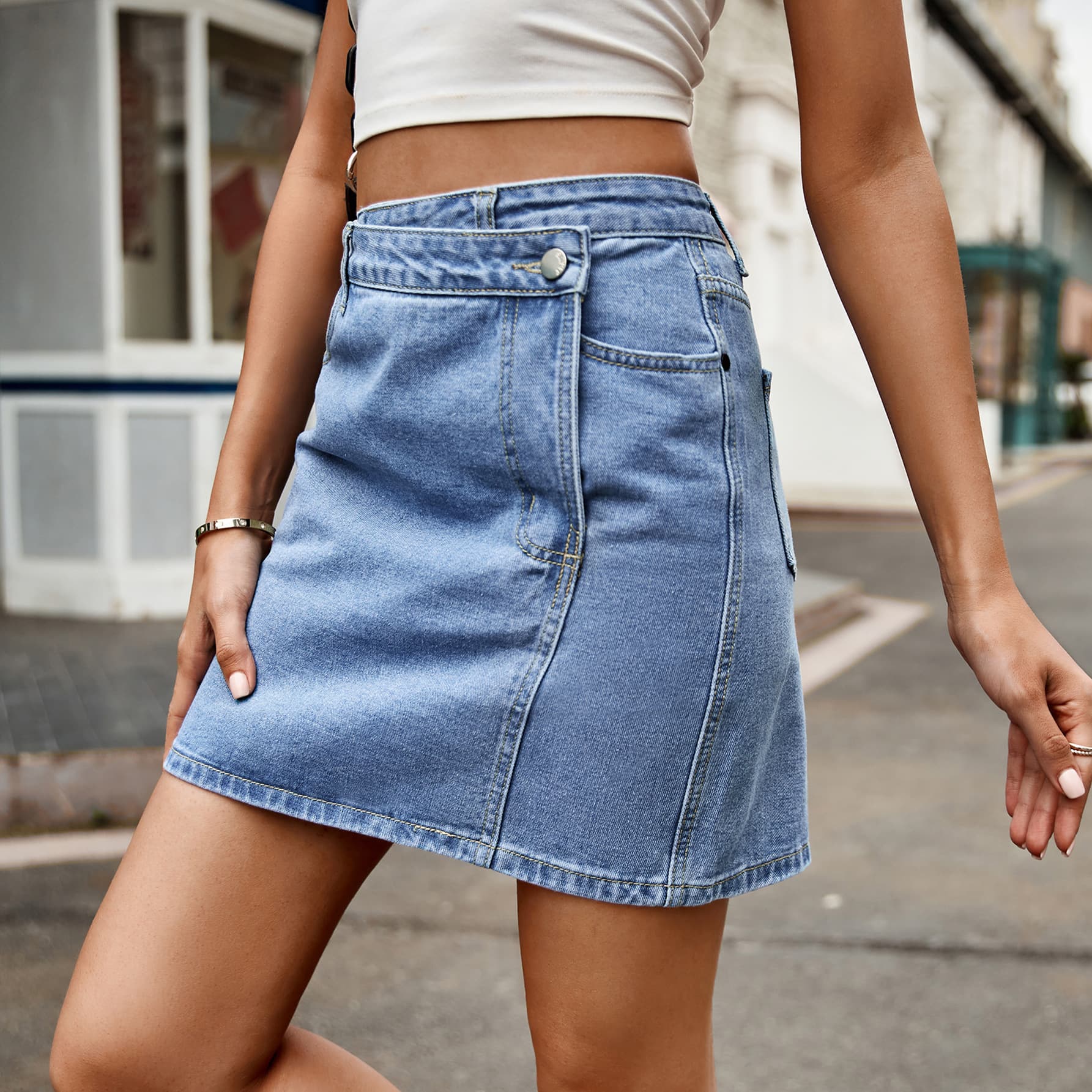 Asymmetrical Denim Mini Skirt - Admiresty