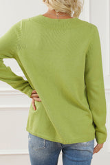 Asymmetrical Neck buttoned Long Sleeve Sweater - Admiresty