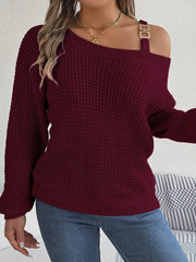 Asymmetrical Neck Long Sleeve Sweater - Admiresty