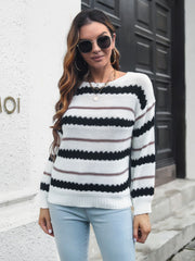 Striped Round Neck Long Sleeve Sweater