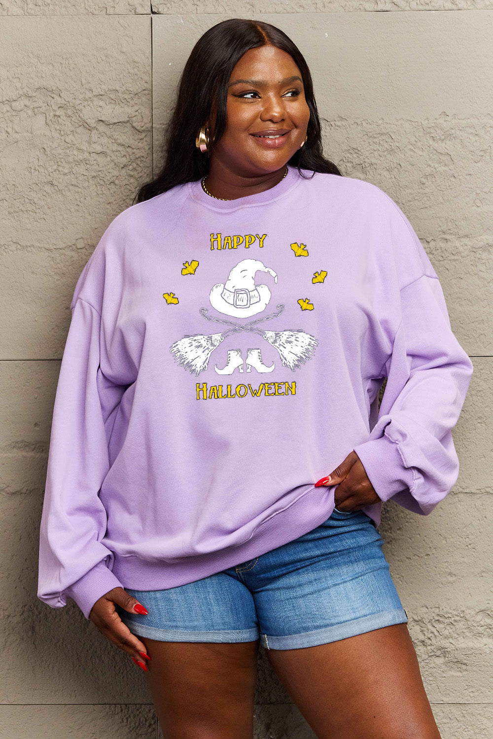 Sudadera con gráfico de HAPPY HALLOWEEN en tamaño completo de Simply Love