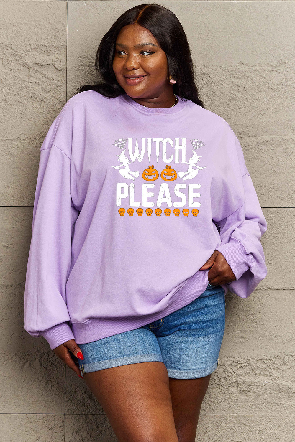 Sudadera con gráfico de tamaño completo "WITCH PLEASE" de Simply Love