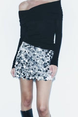 Sequin Mid-Rise Waist Skirt