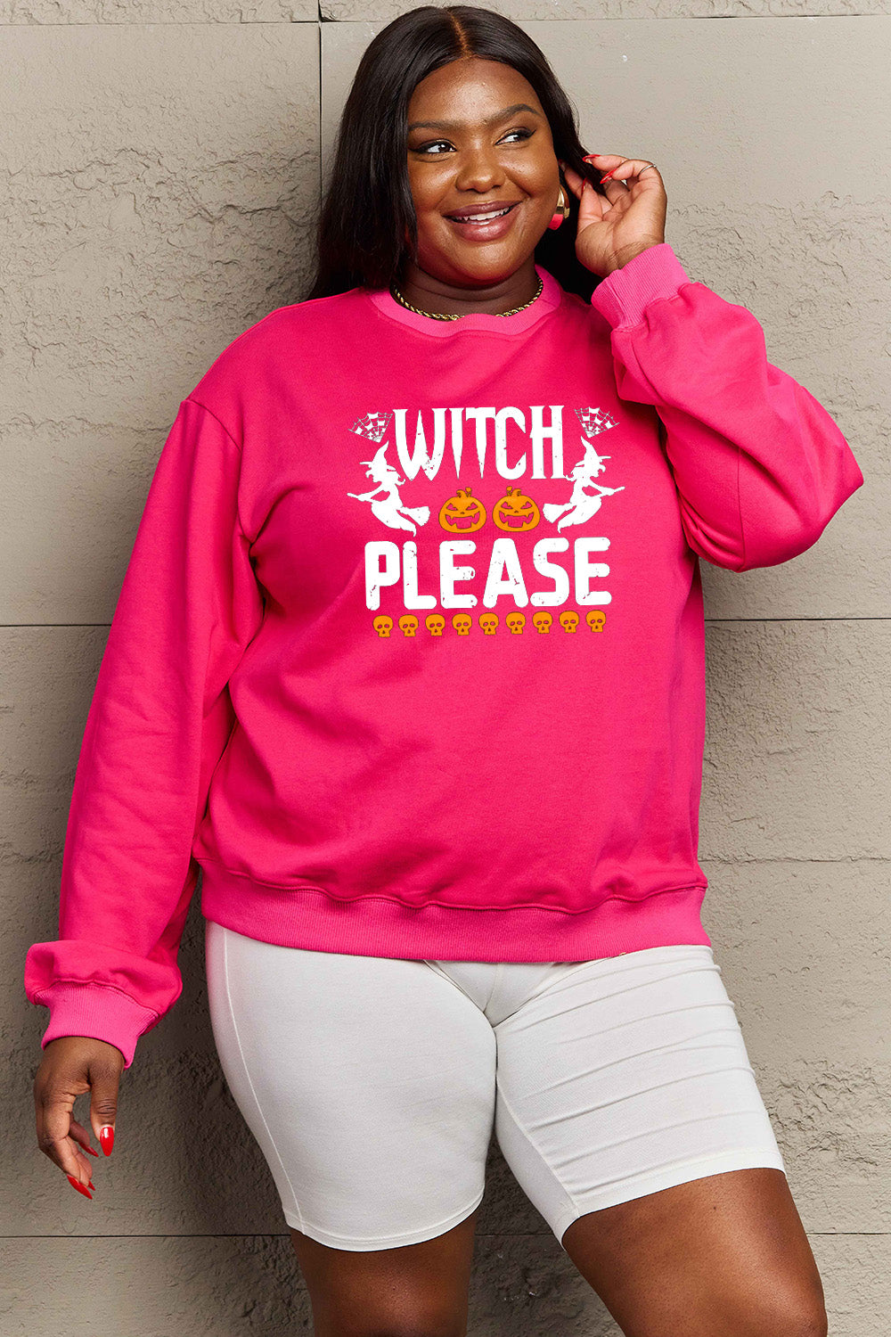 Sudadera con gráfico de tamaño completo "WITCH PLEASE" de Simply Love