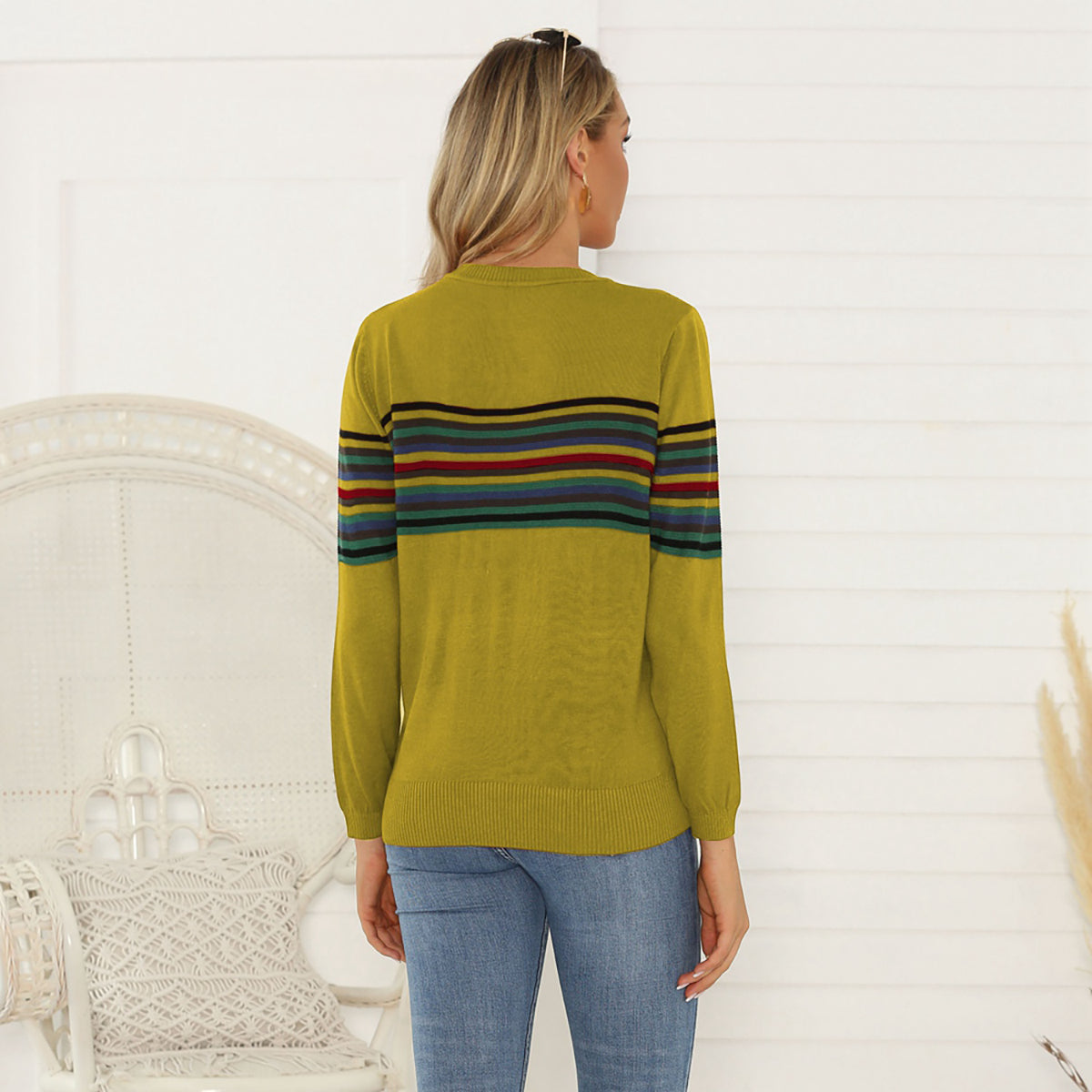 Striped Round Neck Long Sleeve Sweater