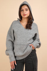 VERY J Seam Detail Drop Shoulder Hooded Sweater