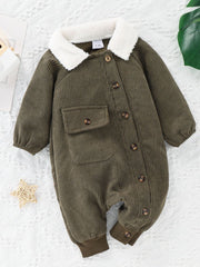 Baby Buttoned Collared Neck Corduroy Jumpsuit - Admiresty