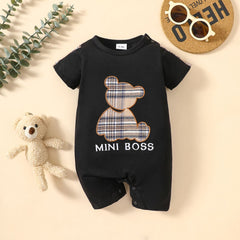 Baby MINI BOSS Bear Graphic Short Sleeve Romper - Admiresty