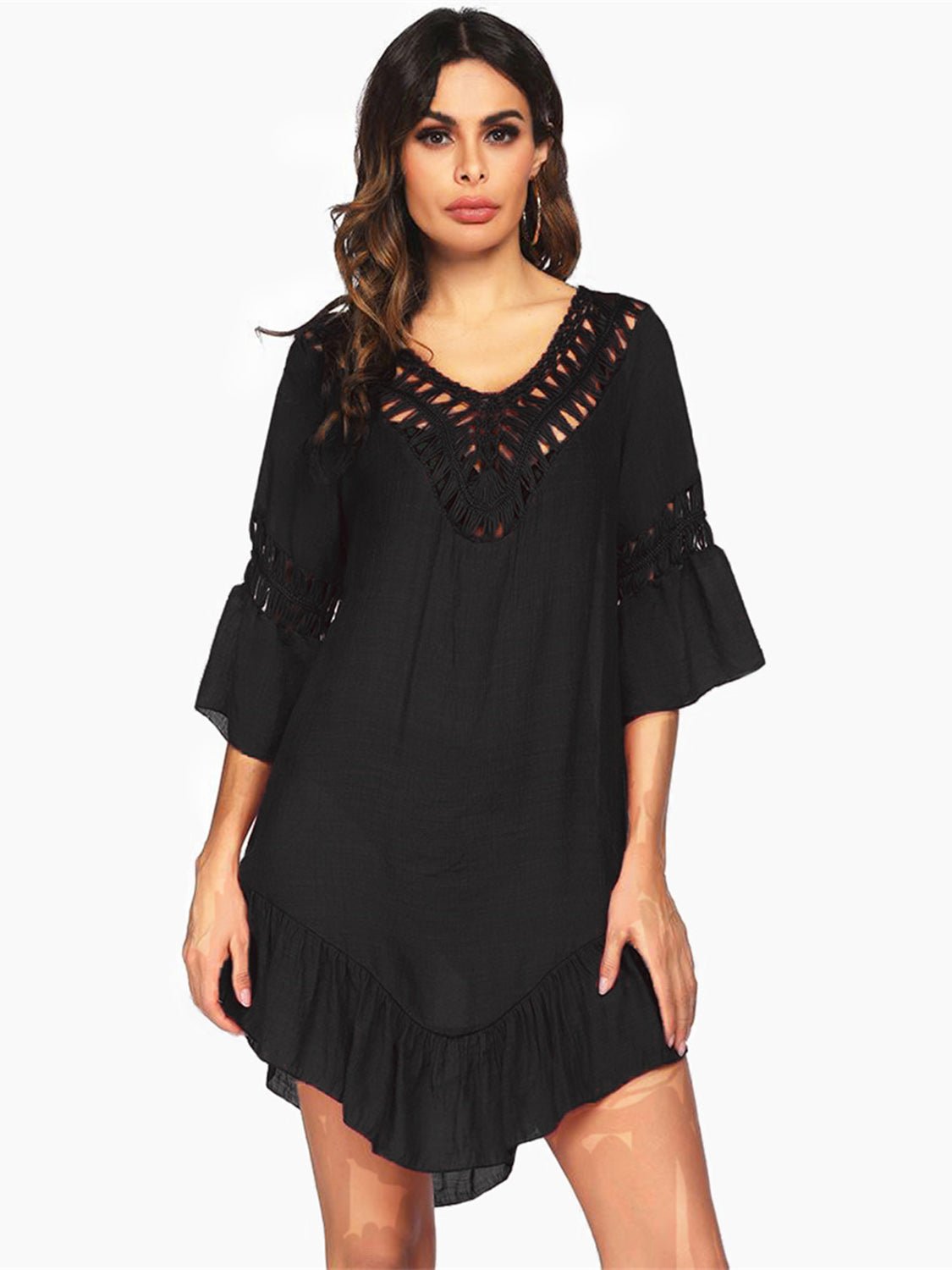 Backless Cutout Three - Quarter Sleeve Cover Up - Admiresty