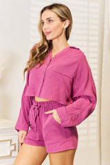 Basic Bae Buttoned Long Sleeve Top and Shorts Set - Admiresty