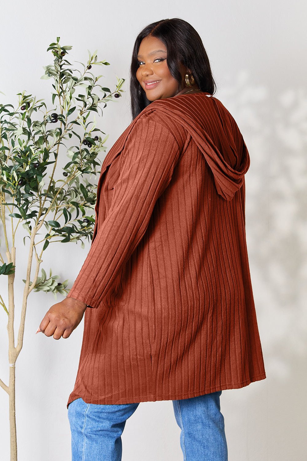 Basic Bae Full Size Hooded Sweater Cardigan - Admiresty