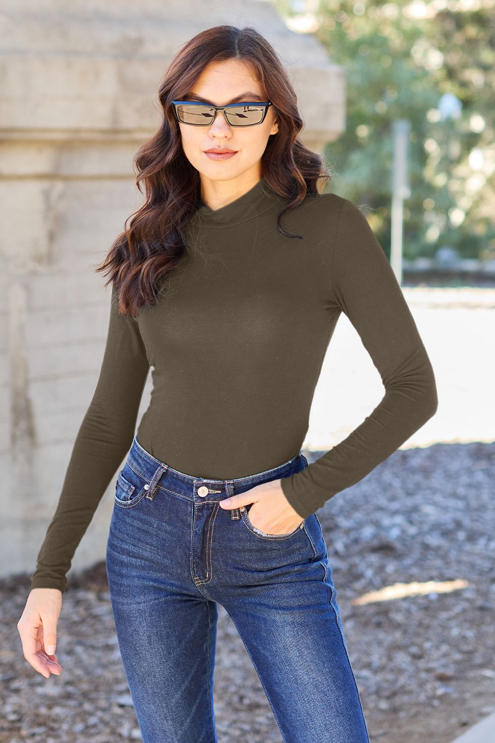 Basic Bae Full Size Mock Neck Long Sleeve Bodysuit - Admiresty