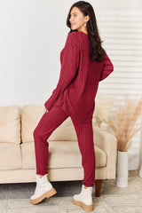 Basic Bae Full Size Notched Long Sleeve Top and Pants Set - Admiresty