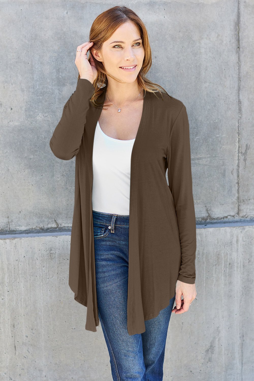 Basic Bae Full Size Open Front Long Sleeve Cardigan - Admiresty