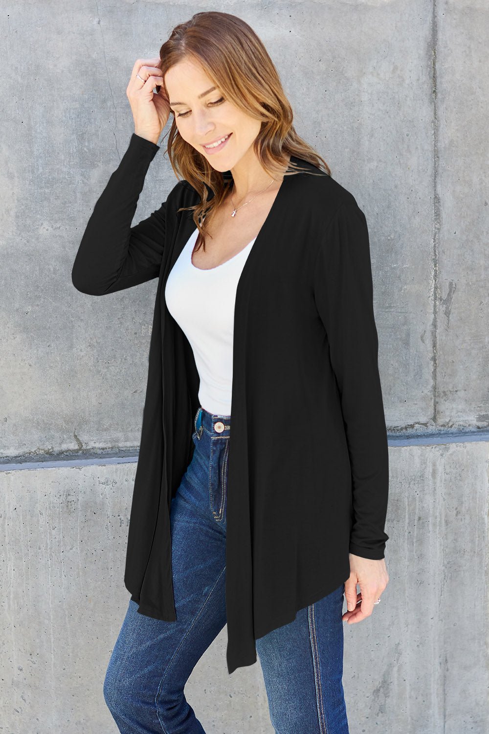 Basic Bae Full Size Open Front Long Sleeve Cardigan - Admiresty