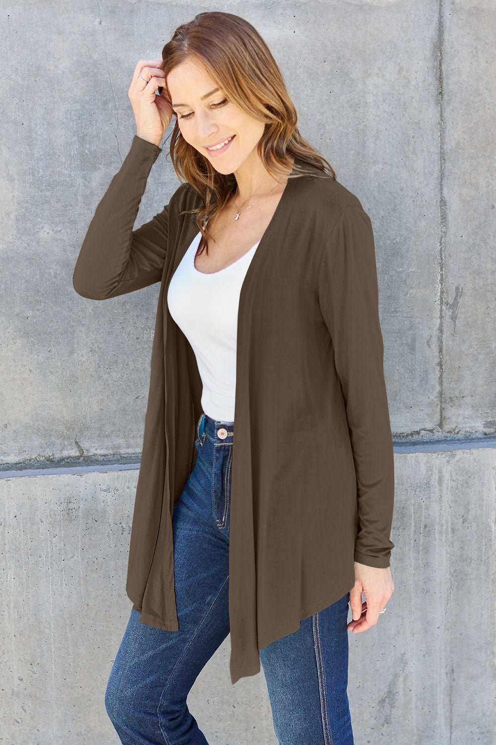 Basic Bae Full Size Open Front Long Sleeve Cardigan - Admiresty