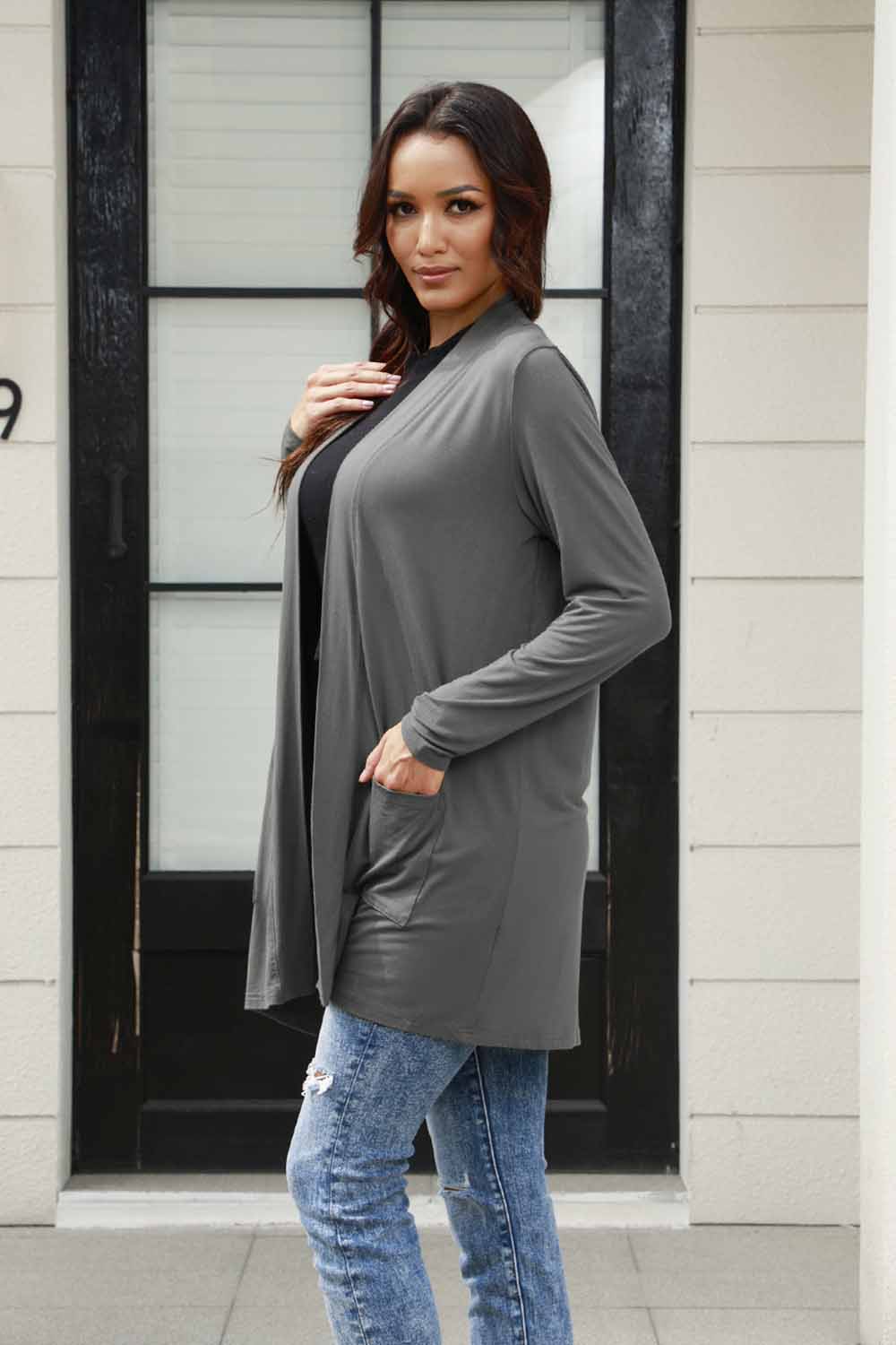 Basic Bae Full Size Open Front Long Sleeve Cardigan with Pockets - Admiresty