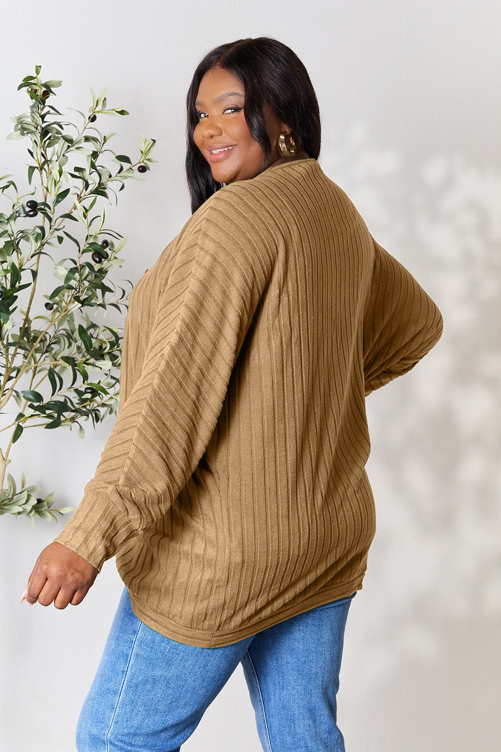 Basic Bae Full Size Ribbed Cocoon Cardigan - Admiresty