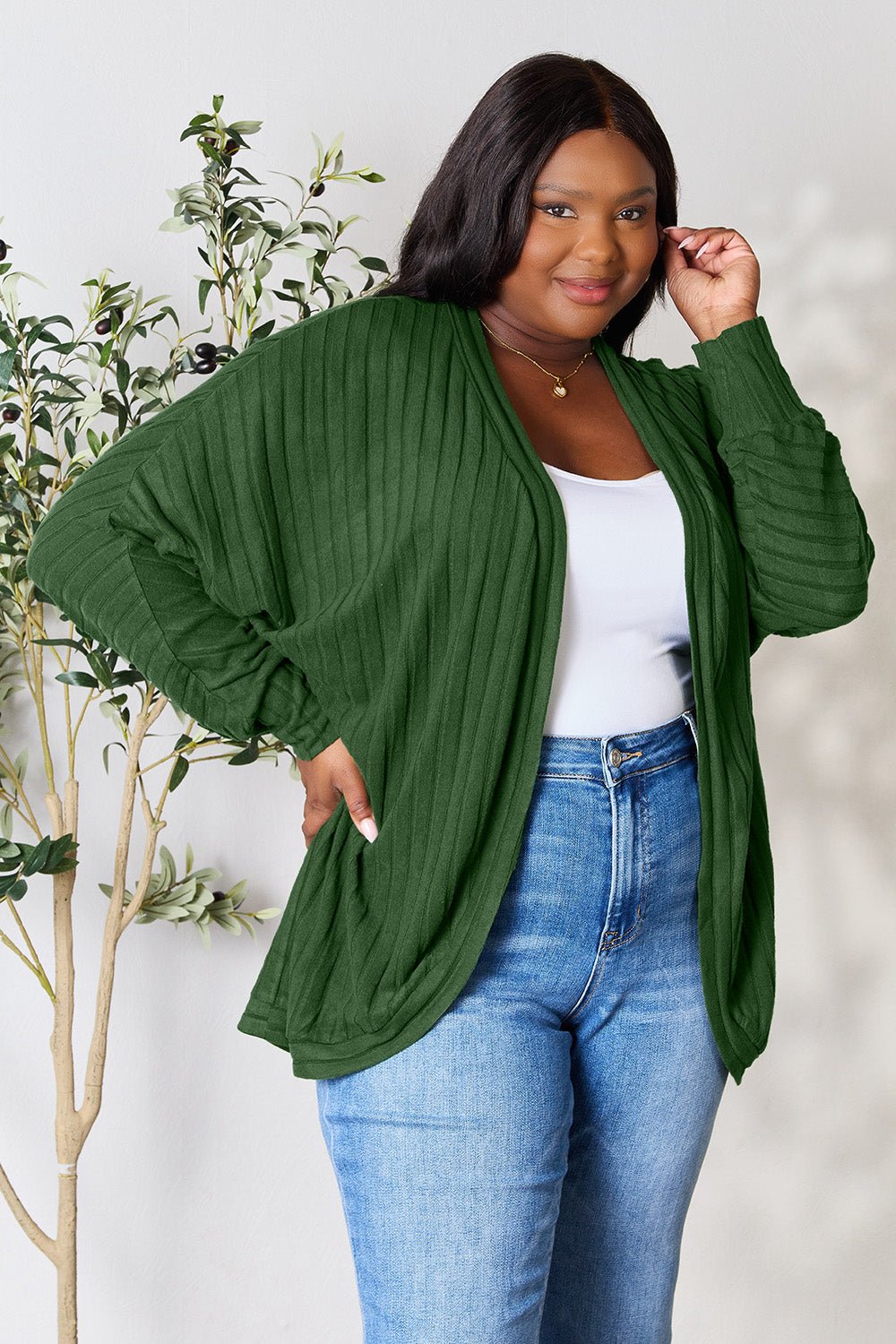 Basic Bae Full Size Ribbed Cocoon Cardigan - Admiresty