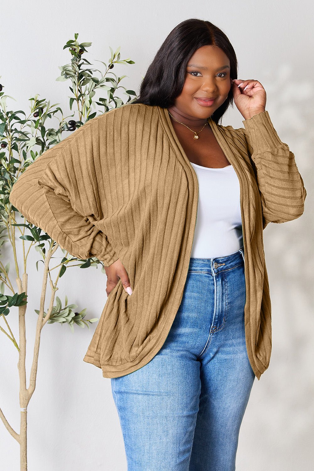 Basic Bae Full Size Ribbed Cocoon Cardigan - Admiresty