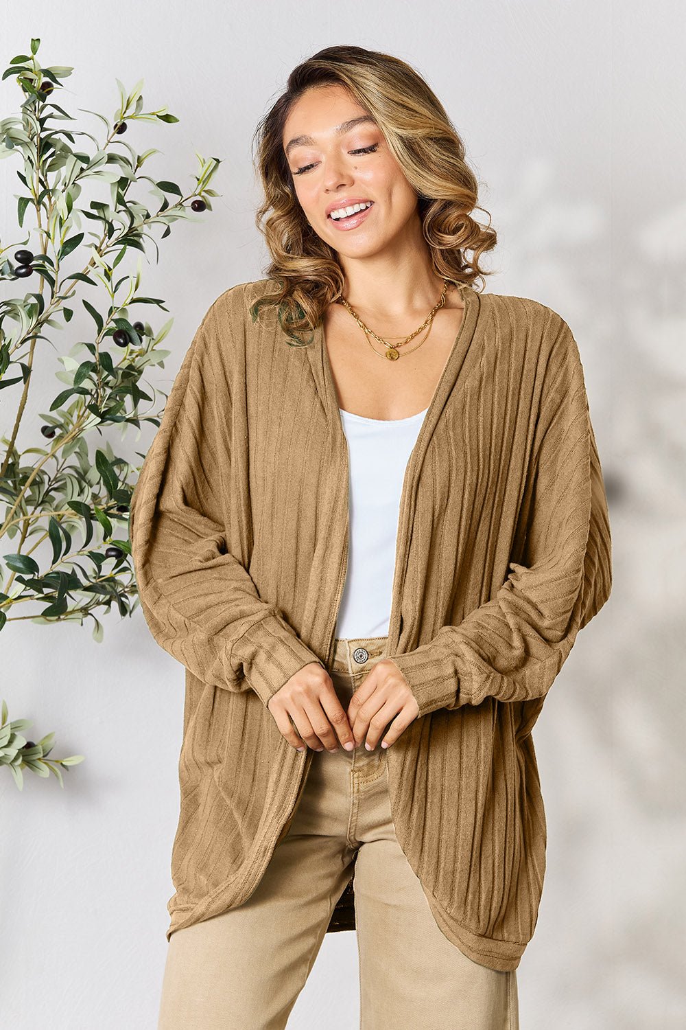 Basic Bae Full Size Ribbed Cocoon Cardigan - Admiresty