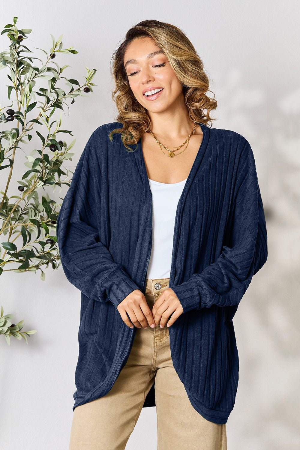 Basic Bae Full Size Ribbed Cocoon Cardigan - Admiresty