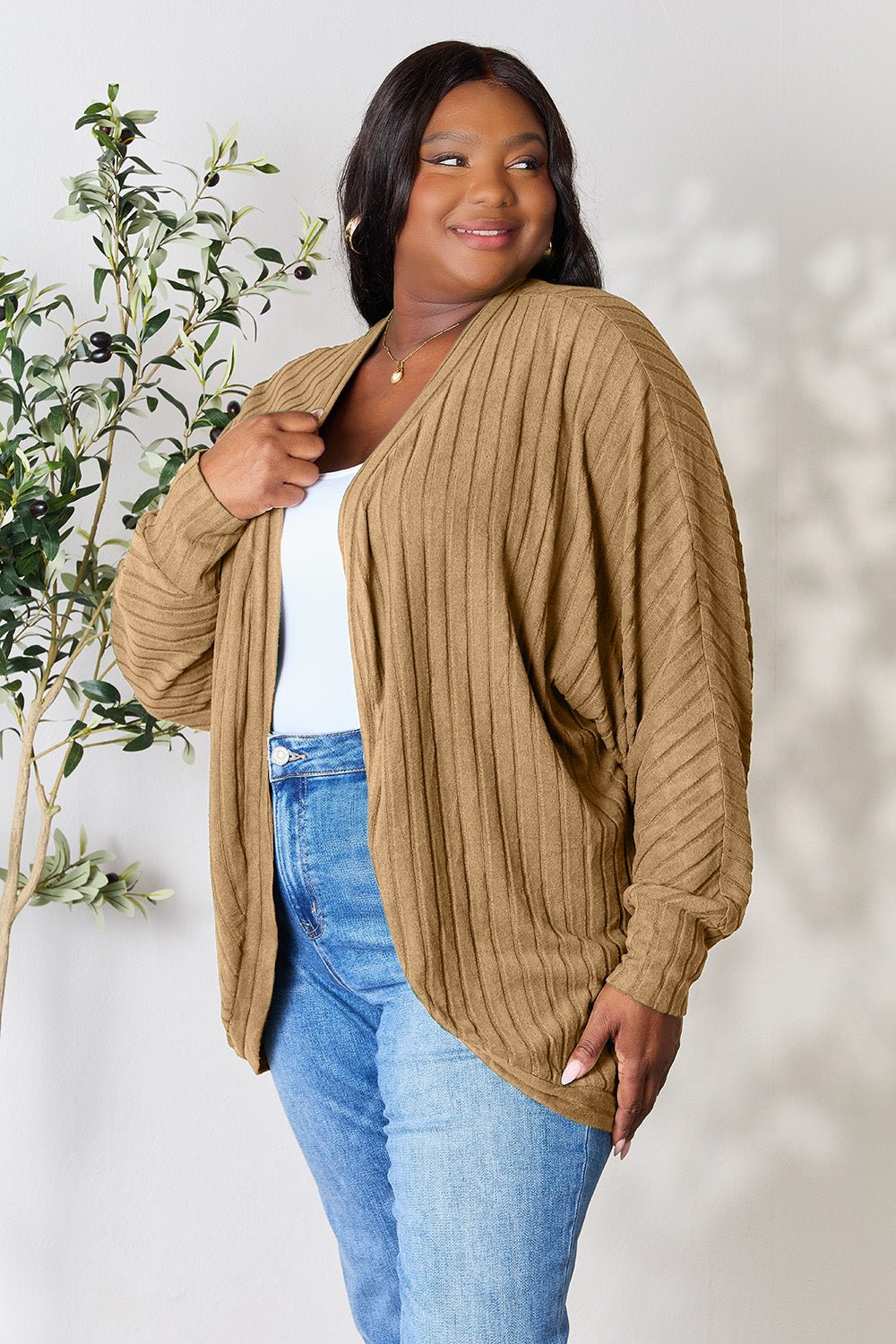 Basic Bae Full Size Ribbed Cocoon Cardigan - Admiresty