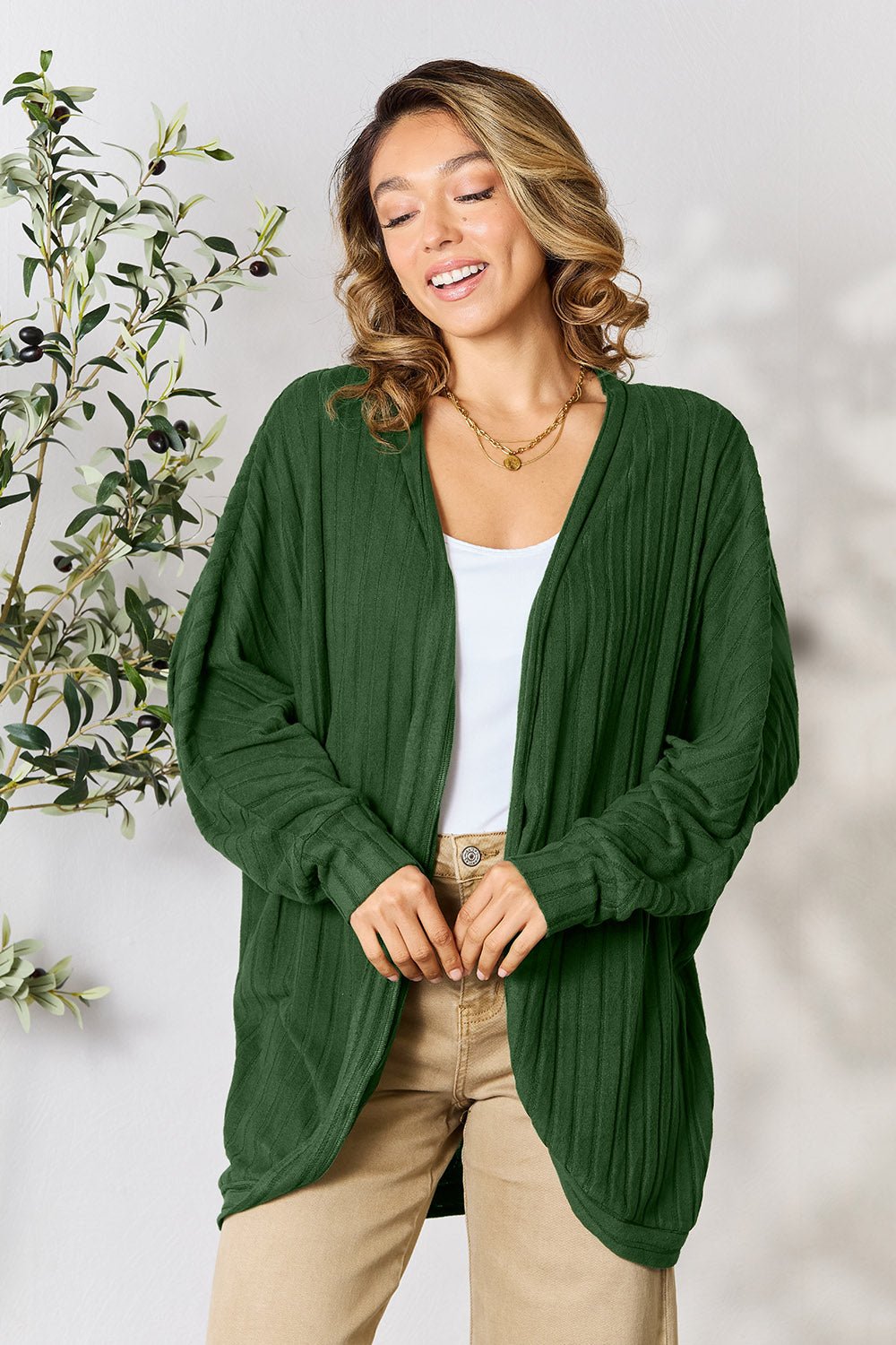 Basic Bae Full Size Ribbed Cocoon Cardigan - Admiresty