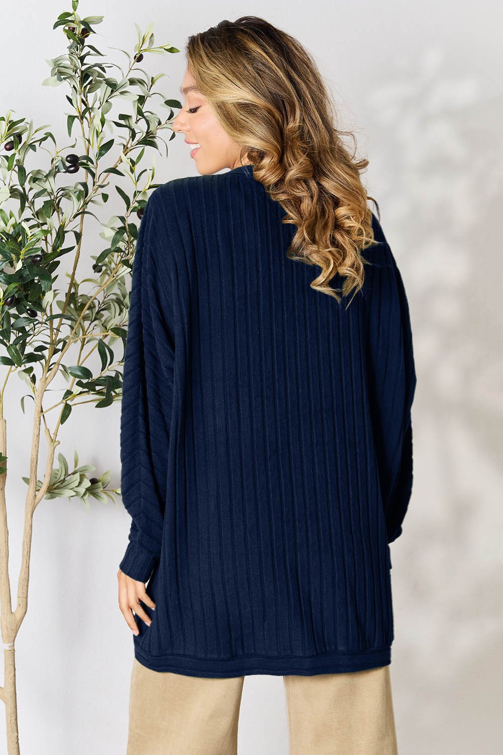 Basic Bae Full Size Ribbed Cocoon Cardigan - Admiresty